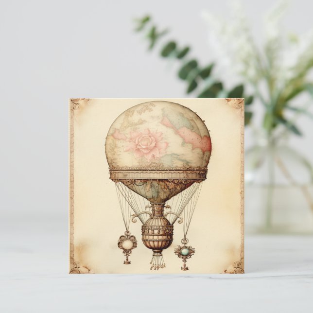 Vintage Steampunk Blommigt Luftballong (Stående Fram)