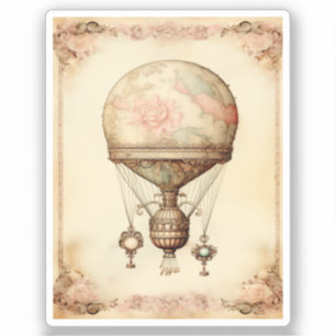 Vintage Steampunk Blommigt Luftballong Klistermärken