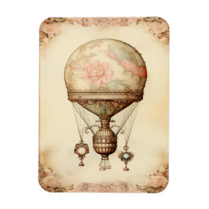 Vintage Steampunk Blommigt Luftballong Magnet