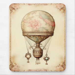Vintage Steampunk Blommigt Luftballong Musmatta