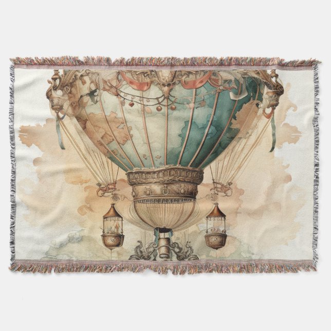 Vintage Steampunk Blue Luftballong (2) Filt (Framsidan)