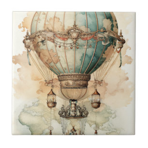 Vintage Steampunk Blue Luftballong (2) Kakelplatta