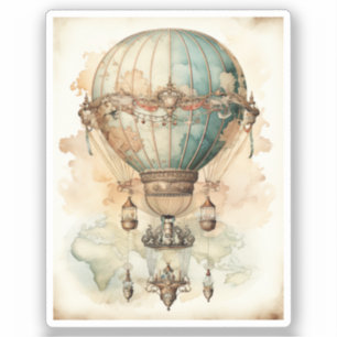 Vintage Steampunk Blue Luftballong (2) Klistermärken