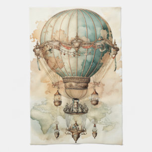 Vintage Steampunk Blue Luftballong (2) Kökshandduk