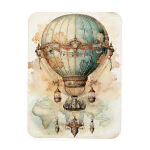 Vintage Steampunk Blue Luftballong (2) Magnet