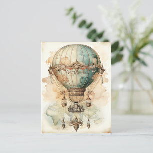 Vintage Steampunk Blue Luftballong (2) Vykort