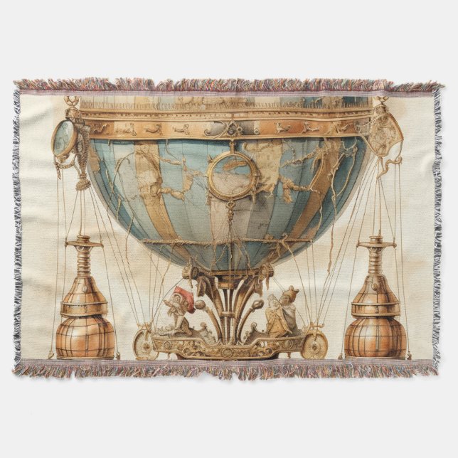 Vintage Steampunk Blue Luftballong (3) Filt (Framsidan)