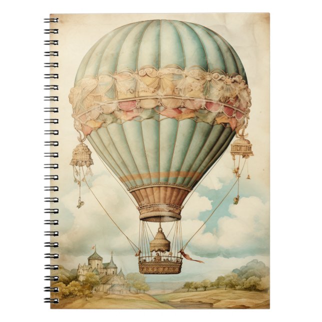 Vintage Steampunk Blue Luftballong Anteckningsbok (Framsidan)