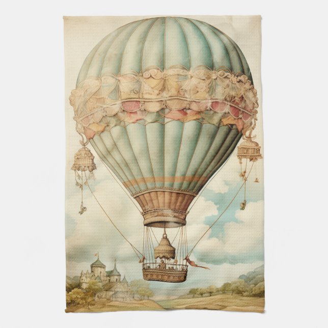 Vintage Steampunk Blue Luftballong Kökshandduk (Vertikal)