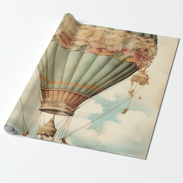 Vintage Steampunk Blue Luftballong Presentpapper (Utrullad)