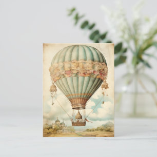Vintage Steampunk Blue Luftballong Vykort
