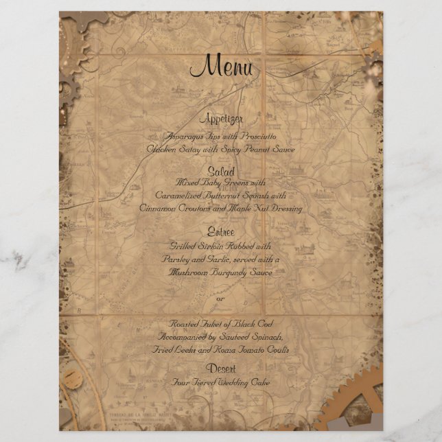 Vintage Steampunk Bride Bröllop Menu (Framsida)