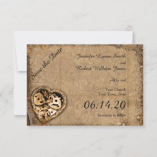 Vintage Steampunk Bride Bröllop spara datum Datumet