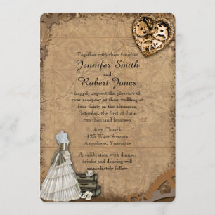 Vintage Steampunk Bride bröllopsinbjudan Inbjudningar
