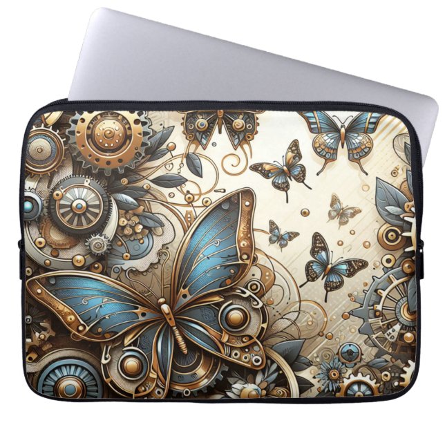Vintage Steampunk Butterflies Laptop Fodral (Framsidan)