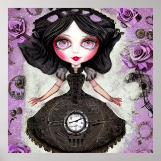 Vintage Steampunk Clock Dress Doll Poster
