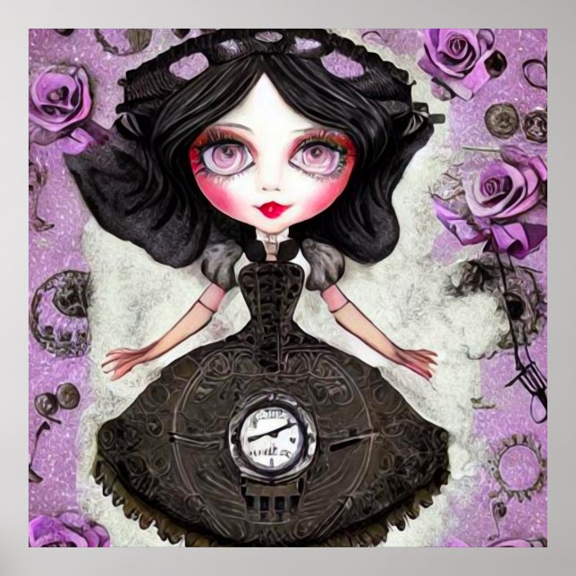 Vintage Steampunk Clock Dress Doll Poster (Framsidan)