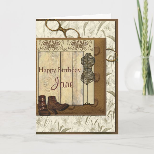 Vintage Steampunk Collage Birthday Kort (Framsida)