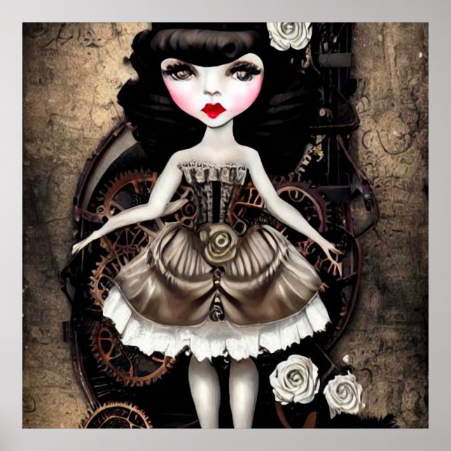 Vintage Steampunk Doll & Gears Poster (Framsidan)