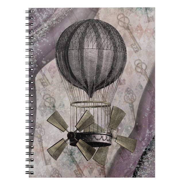 Vintage Steampunk Glam Lila Airship Anteckningsbok (Framsidan)