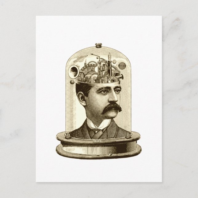 Vintage, steampunk, kardborst, mustasch man vykort (Framsida)