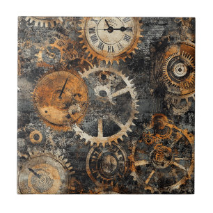 Vintage Steampunk Keramisk Platta Kakelplatta
