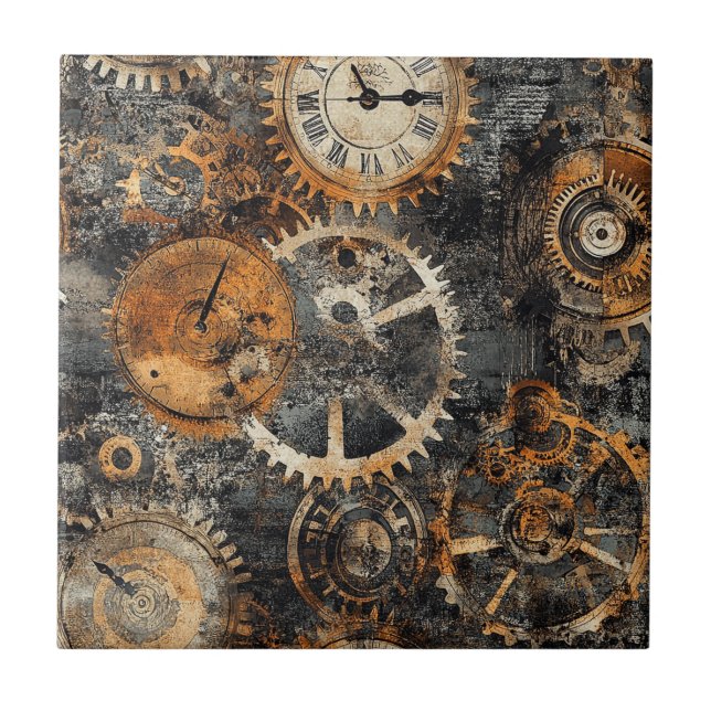 Vintage Steampunk Keramisk Platta Kakelplatta (Framsidan)