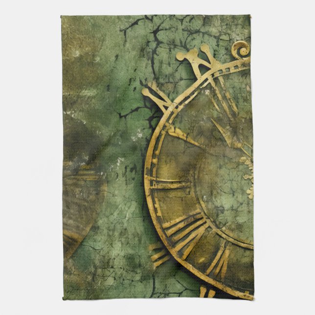 Vintage Steampunk Klockverk Smaragd Kökshandduk (Vertikal)