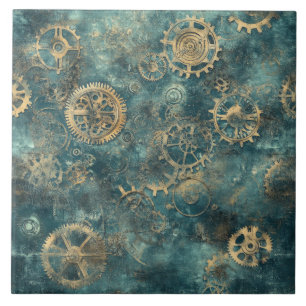 Vintage Steampunk Kugghjul & Urverk Kakelplatta