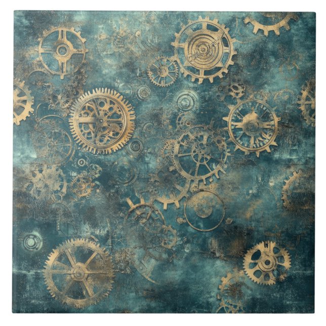 Vintage Steampunk Kugghjul & Urverk Kakelplatta (Framsidan)