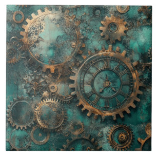 Vintage Steampunk Kugghjul & Urverk Kakelplatta