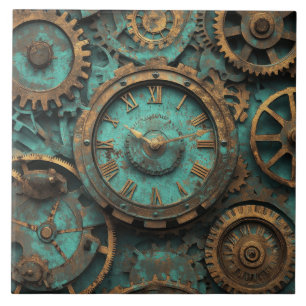 Vintage Steampunk Kugghjul & Urverk Kakelplatta
