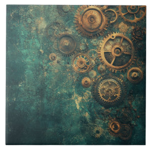 Vintage Steampunk Kugghjul & Urverk Kakelplatta