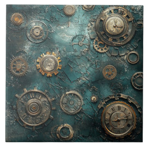 Vintage Steampunk Kugghjul & Urverk Kakelplatta