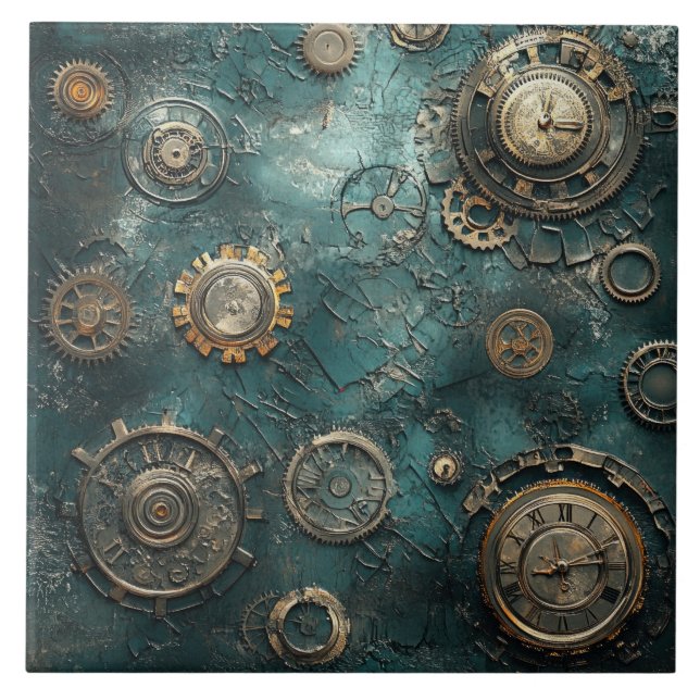 Vintage Steampunk Kugghjul & Urverk Kakelplatta (Framsidan)