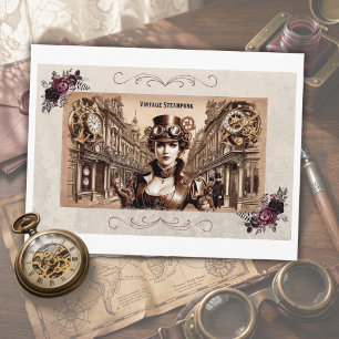 Vintage Steampunk Kvinna Glasögon Klocka Postkort Vykort