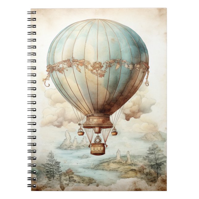 Vintage Steampunk Luftballong (2) Anteckningsbok (Framsidan)