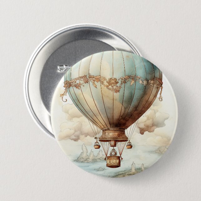 Vintage Steampunk Luftballong (2) Knapp (Framsida & baksida)