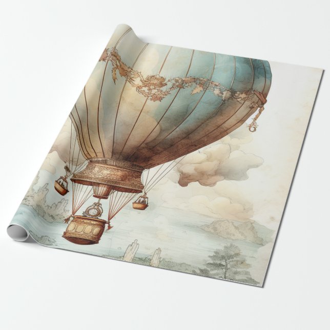 Vintage Steampunk Luftballong (2) Presentpapper (Utrullad)