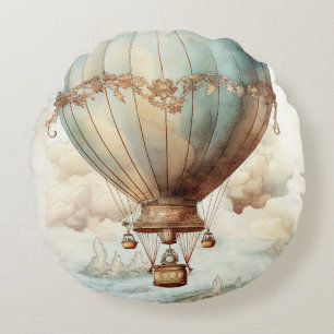 Vintage Steampunk Luftballong (2) Rund Kudde