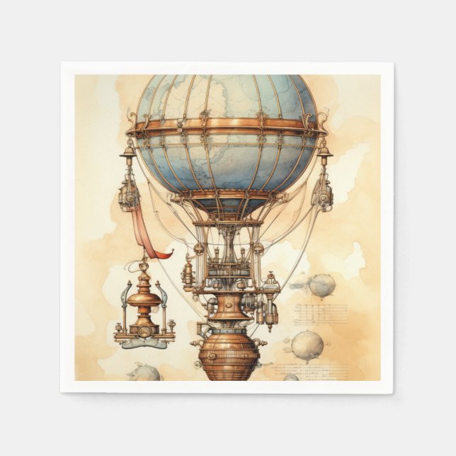Vintage Steampunk Luftballong (3) Pappersservett (Framsidan)