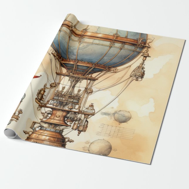 Vintage Steampunk Luftballong (3) Presentpapper (Utrullad)