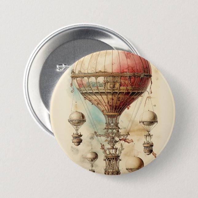 Vintage Steampunk Luftballong (4) Knapp (Framsida & baksida)