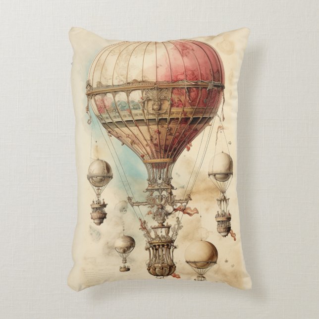 Vintage Steampunk Luftballong (4) Prydnadskudde (Framsidan(Vertikal))