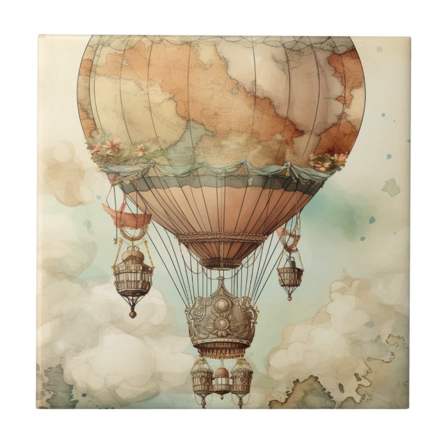 Vintage Steampunk Luftballong (5) Kakelplatta (Framsidan)