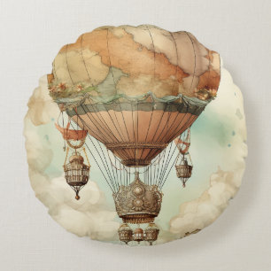 Vintage Steampunk Luftballong (5) Rund Kudde