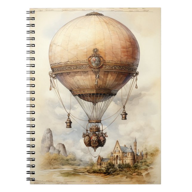 Vintage Steampunk Luftballong Anteckningsbok (Framsidan)