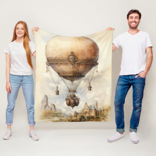 Vintage Steampunk Luftballong Fleecefilt