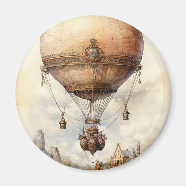Vintage Steampunk Luftballong Magnet (Framsidan)