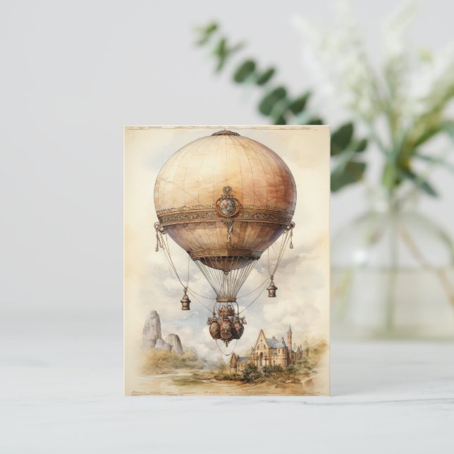 Vintage Steampunk Luftballong Vykort (Stående Fram)